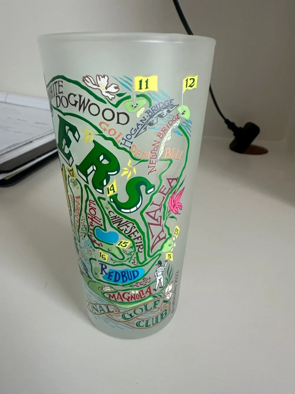 Masters Tournament Souvenir Frosted Glass - Yellow & Green Design - Picture 2 of 3
